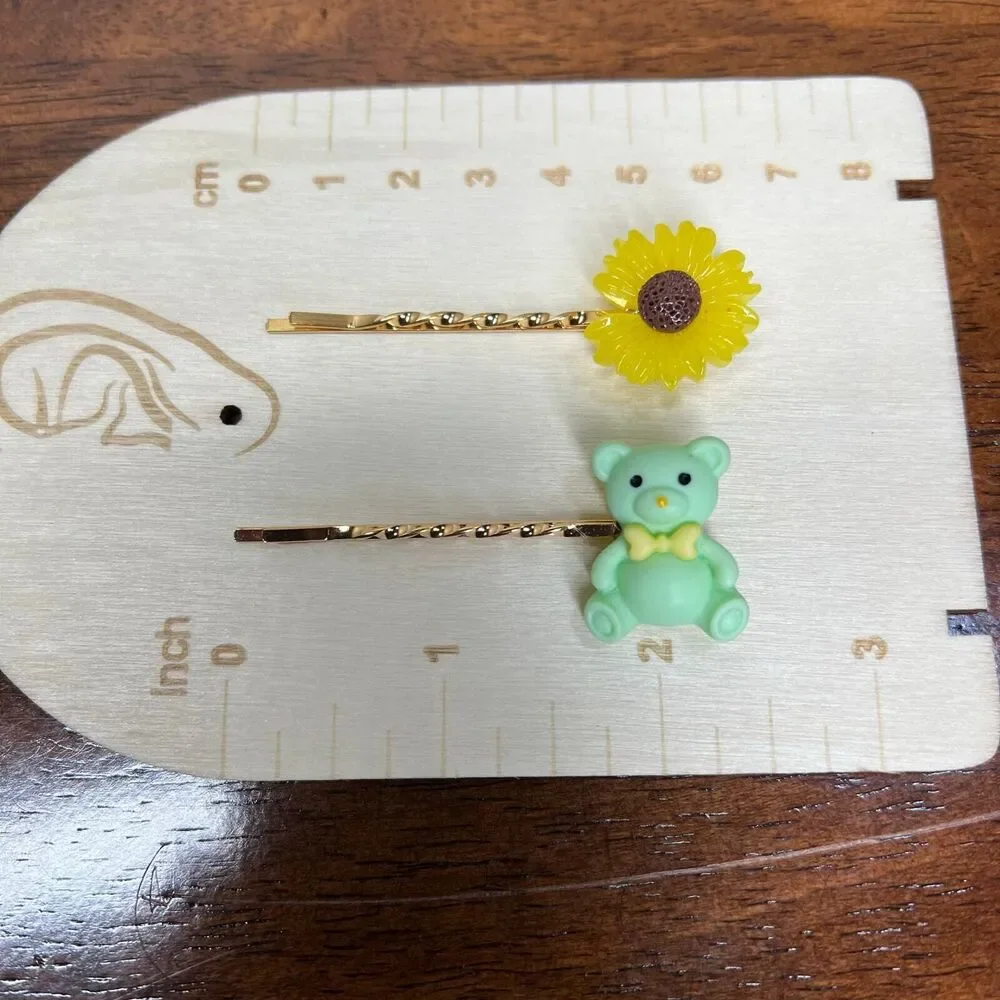 Hair pins fashion bear flower ribbon hair pin 4PC set Yellow anime LA Comic Con